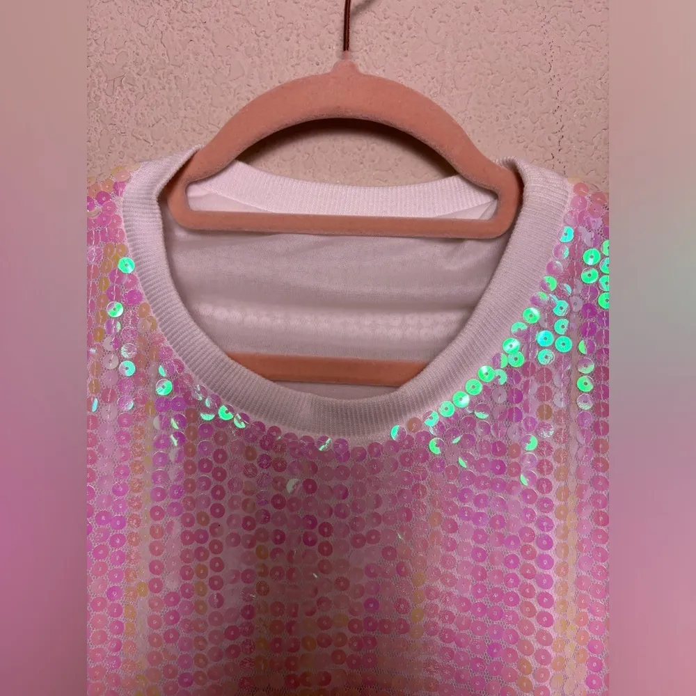 Chicago Cubs MLB Baseball White Sequined Logo Oversized T - Image 5