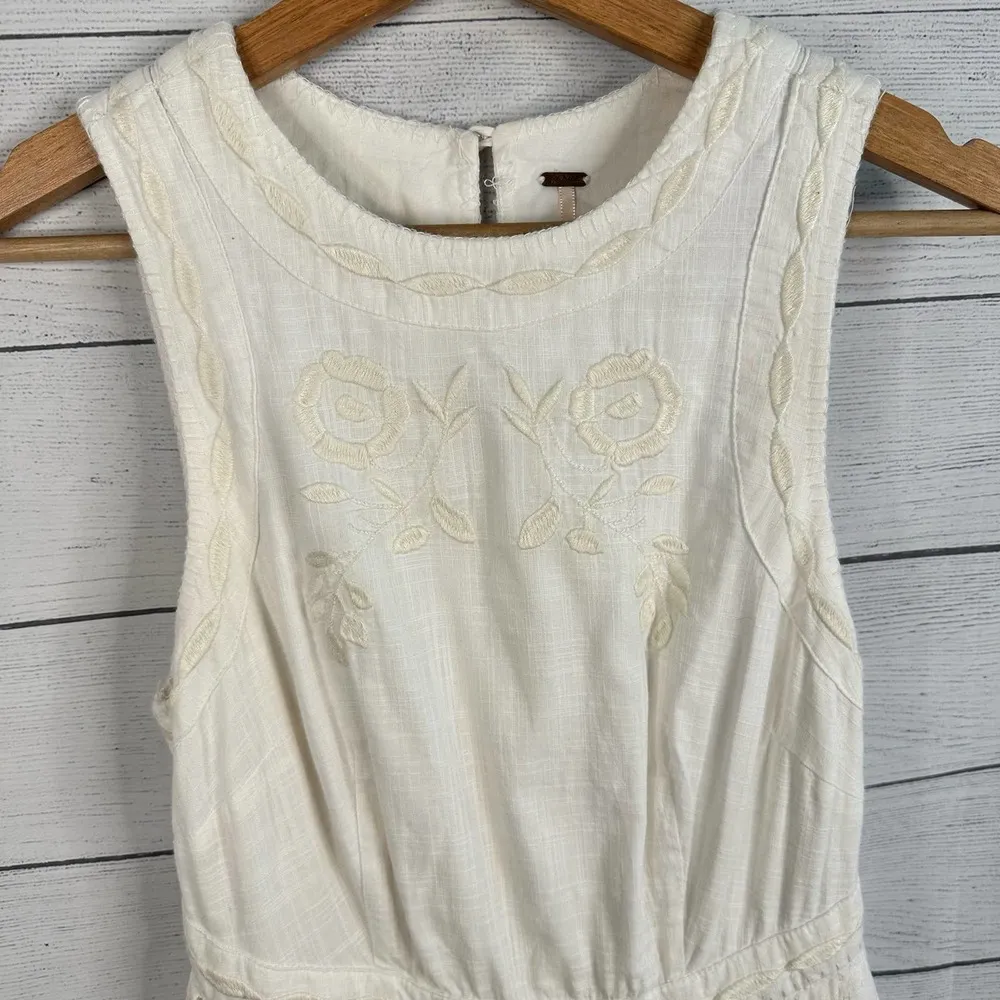 Free People Birds of a Feather Womens size 0 Cream Mini Embroidered Dress - Image 5