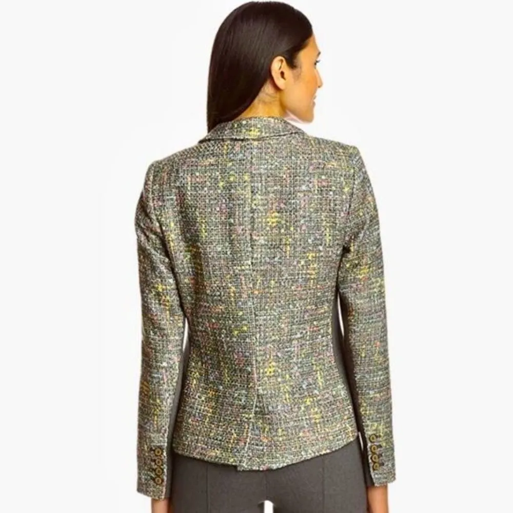 Trina Turk Green Plaid Tweed Blazer Jacket Golden Eye 2 XS - Image 2