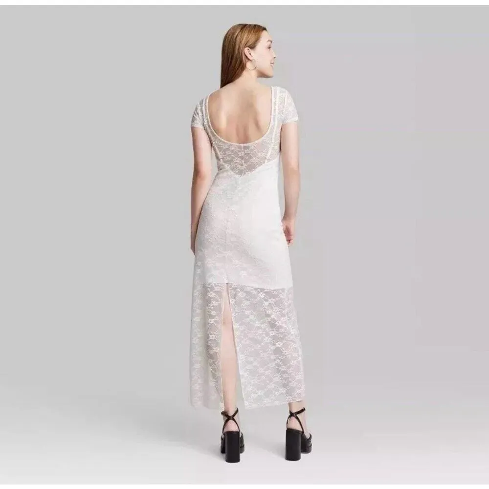 Wild Fable Women's Short Sleeve Maxi Dress, White Lace, Size M, NWT - Image 2