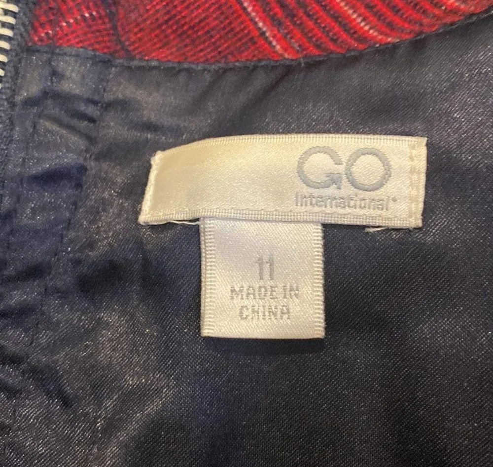 GO International Plaid Women’s Cowl Neck Pleated Skirt Midi Dress EUC Sz 11 - Image 8