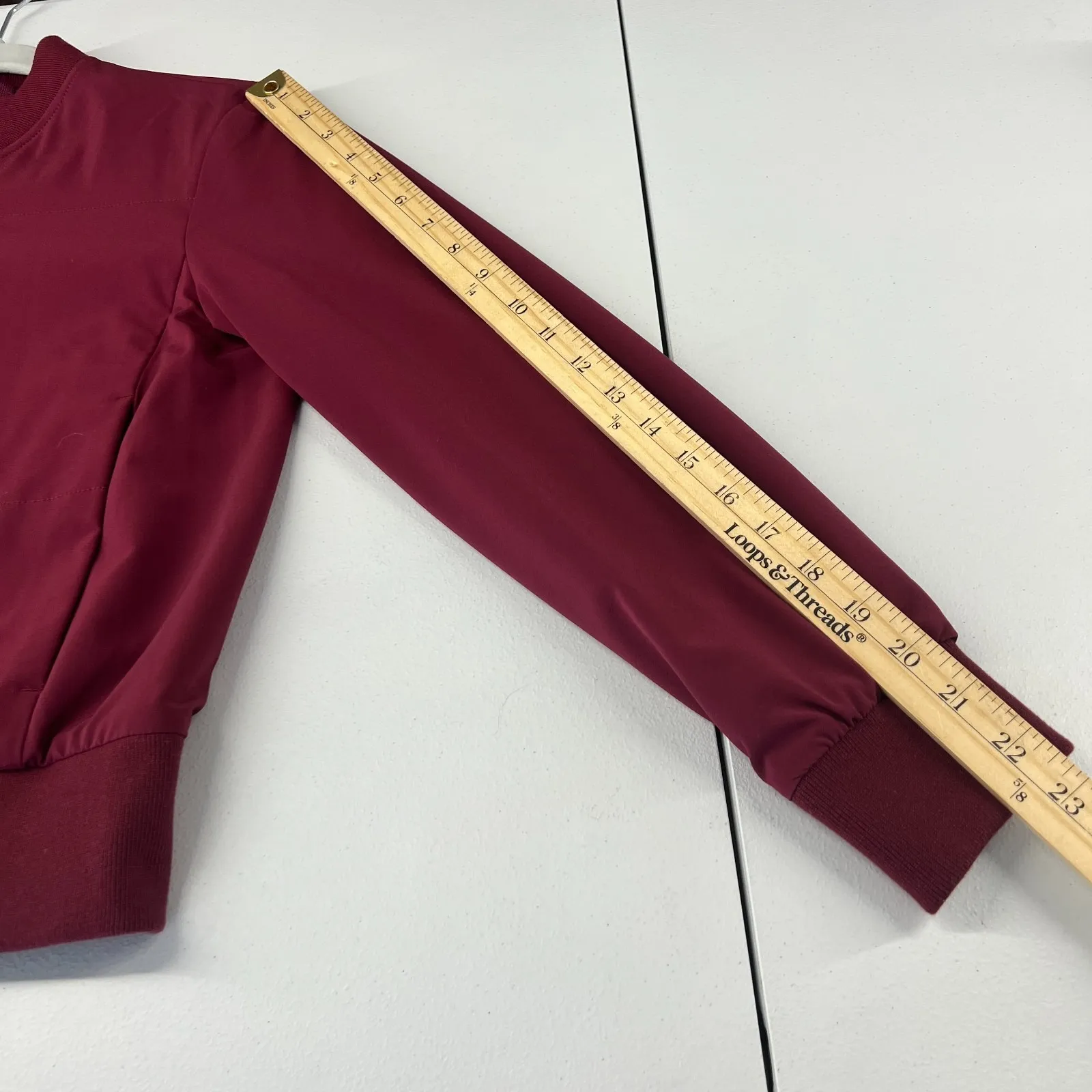 BR Standard Flyweight Bomber Jacket Womens SP Burgundy Stretch Full Zip Rib Hem - Image 13