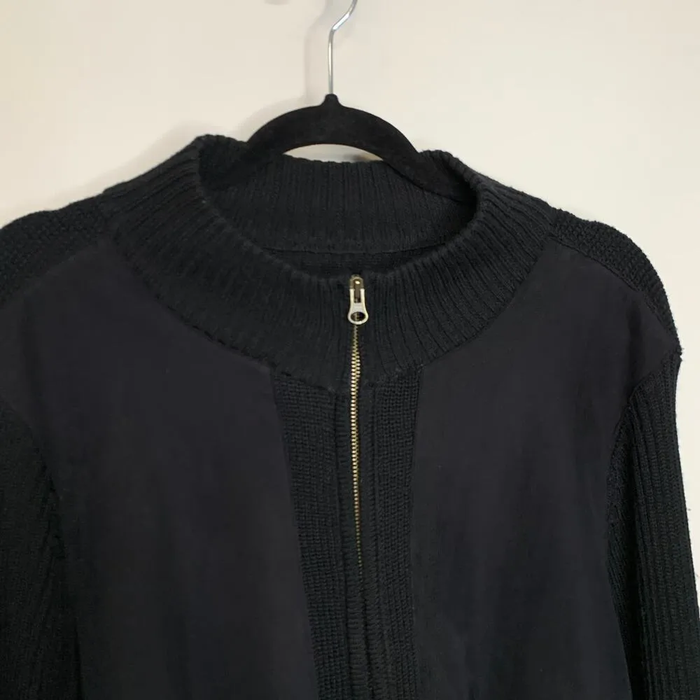 Black Faux Suede Front Full Zip Cardigan Sweater Sz Large? - Image 2