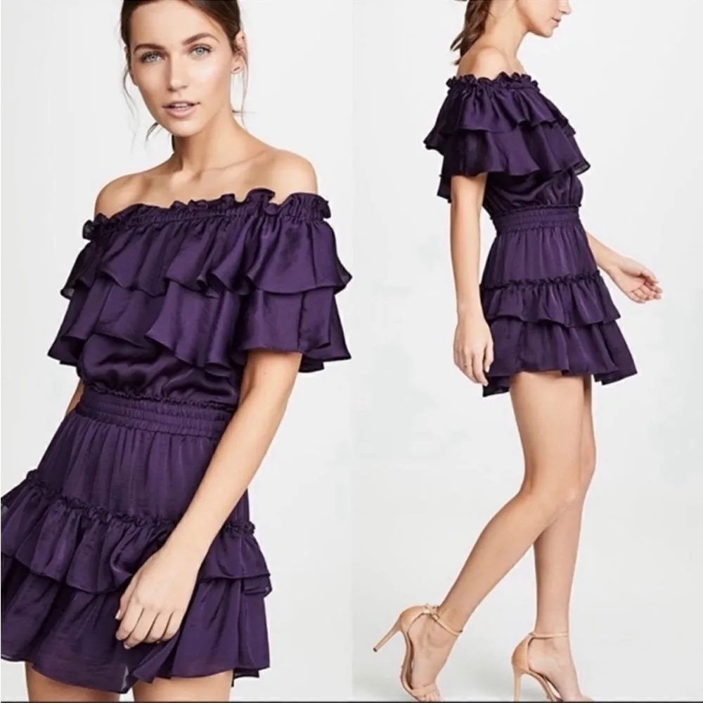Misa Giada Purple satin ruffle dress off shoulder - Image 3