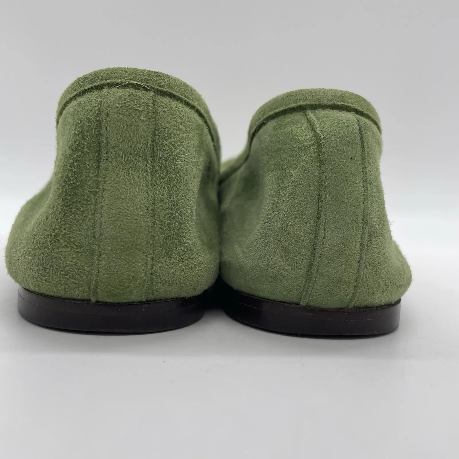 J. Crew Womens 7.5 Shoes Manhattan Loafers Green Suede Blue Ribbon Made In Italy - Image 6