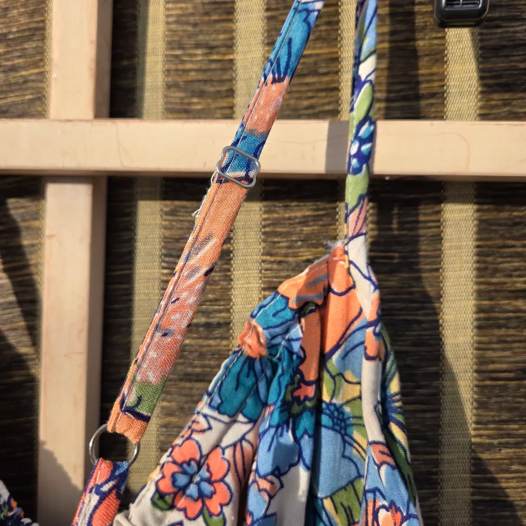 Angie Floral Maxi Tiered Dress in Blue and Cream S - Image 9