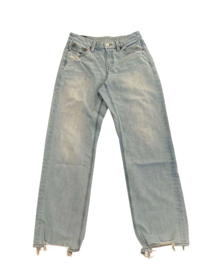 American Eagle Women's Curvy Straight Light Wash Distressed Jeans 2 Blue - Image 5