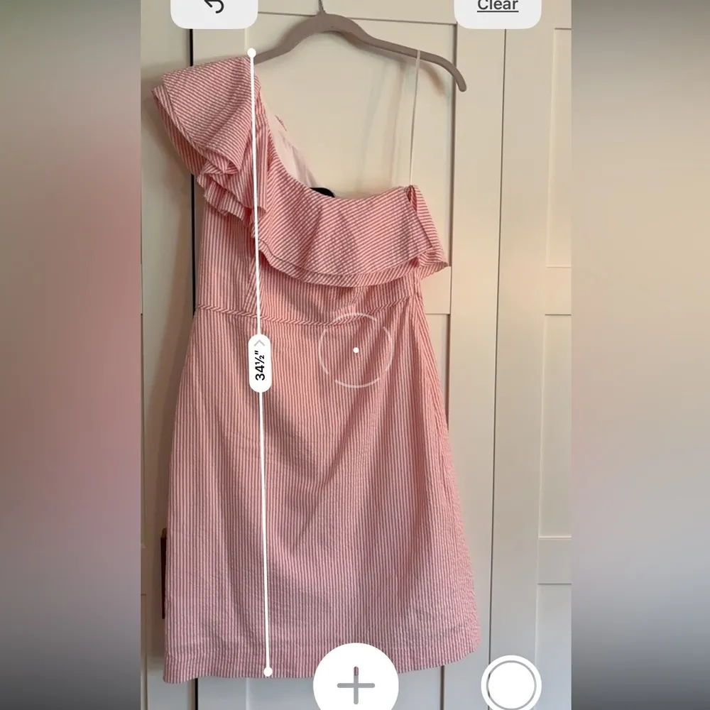 J. Crew, pink and white striped, one shoulder, seersucker dress, size 6 - Image 8