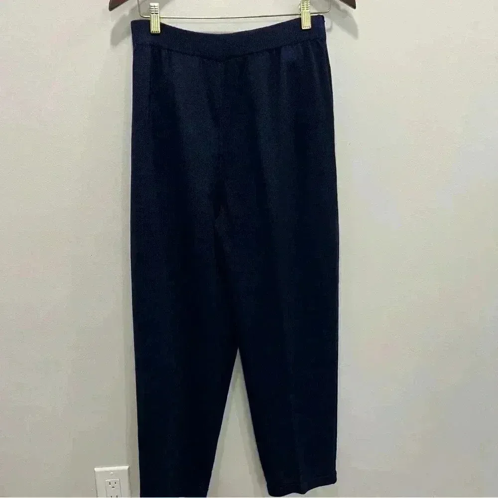 St. John Womens 6 navy Santana Knit Pockets Wide Leg Pant Trousers Pull … - Image 5