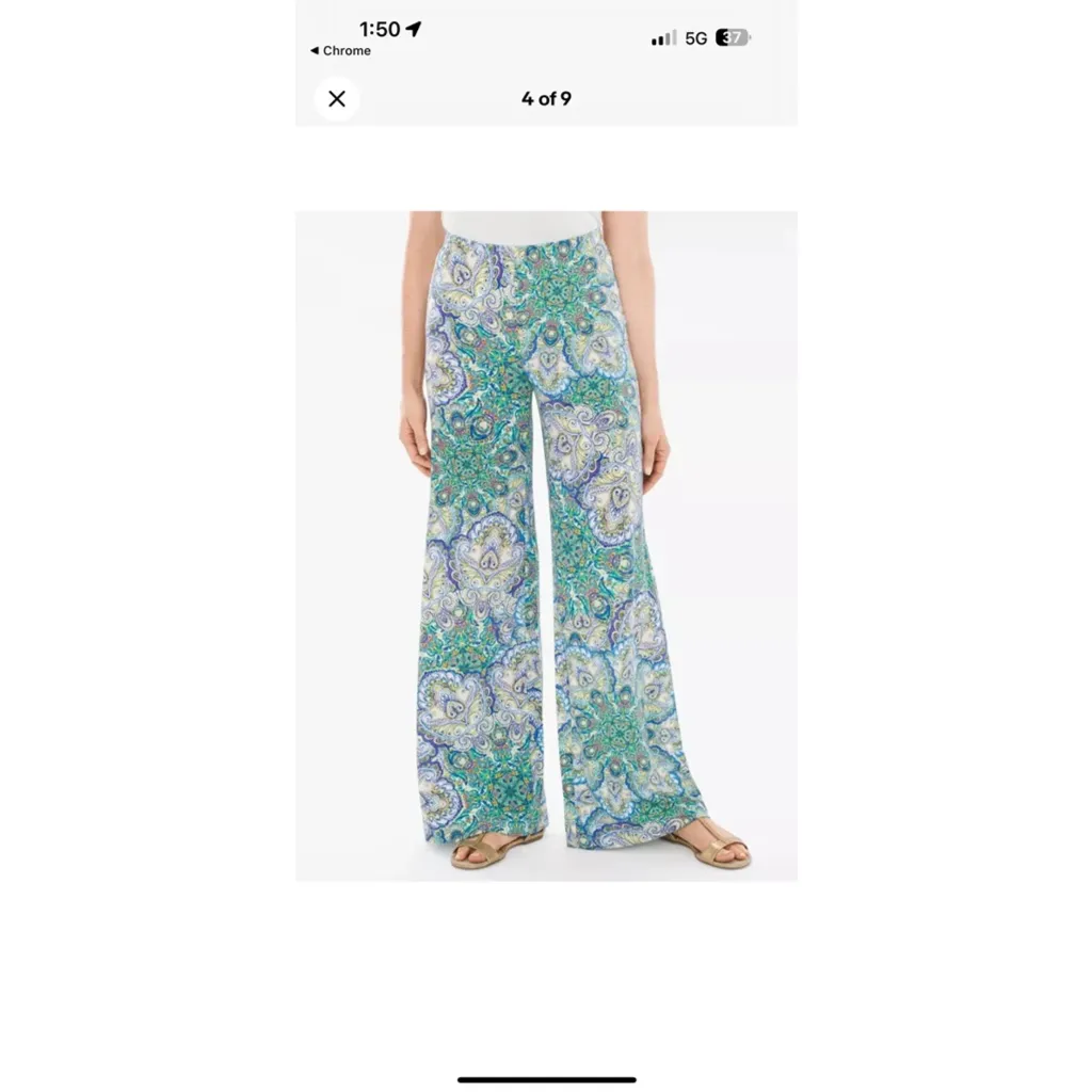 CHICO'S PANTS KNIT MEDALLION PALAZZO WIDE LEG SIZE 1, M‎ Paisley Boho Relax - Image 2