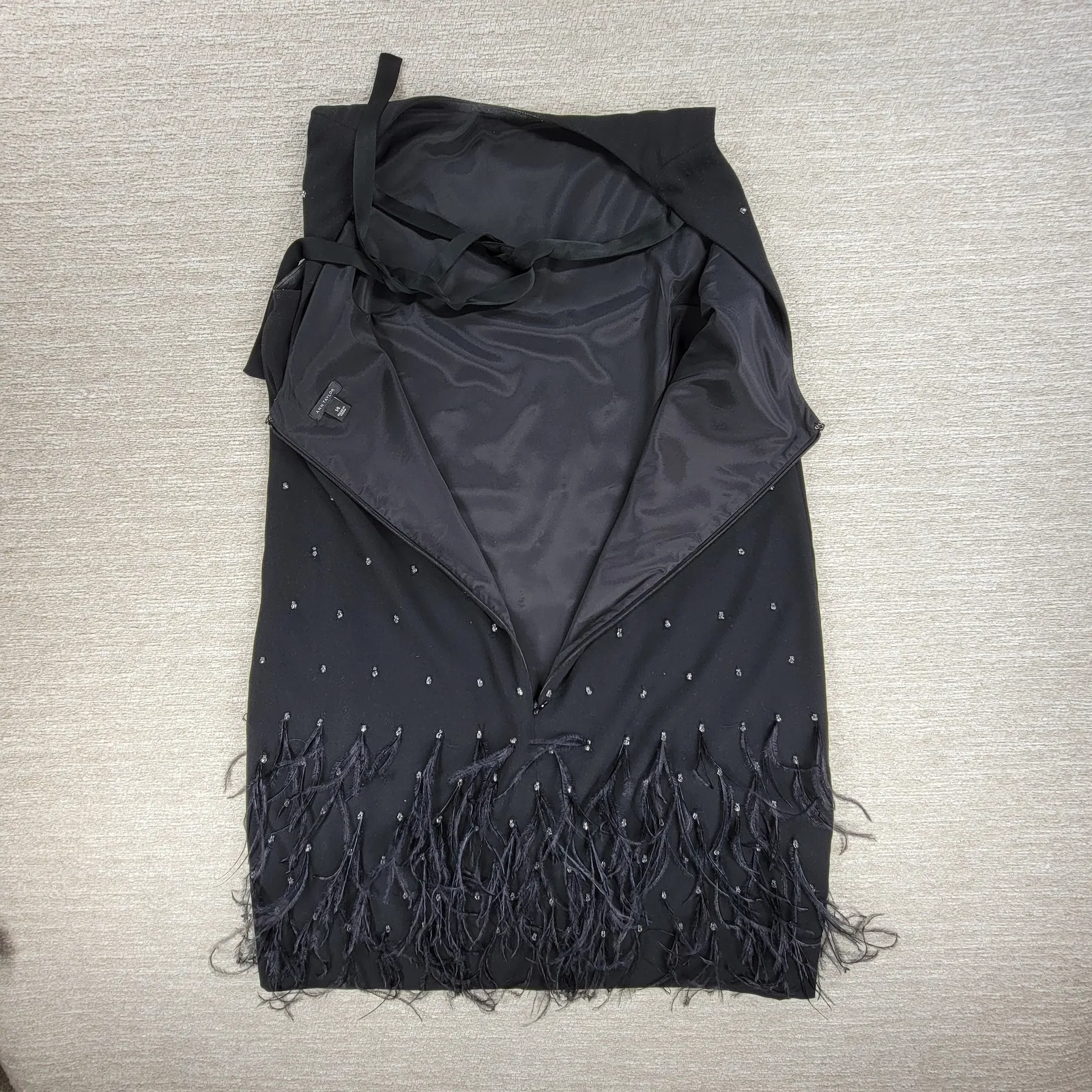 Ann Taylor Black Rhinestone Feather Hem Shift Dress 14 Party Cocktail Flapper - Image 15
