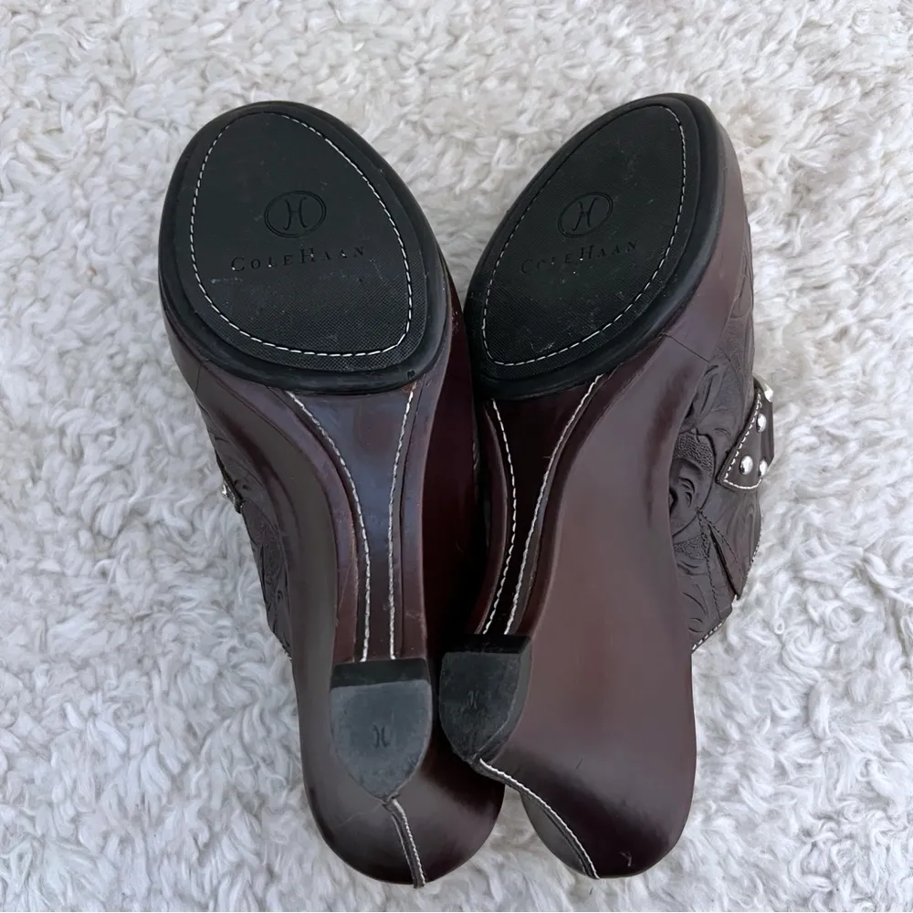 Cole Haan Slip On Heel Mule clogs Sandals Buckle shoes Womens SZ 7 Brown - Image 7