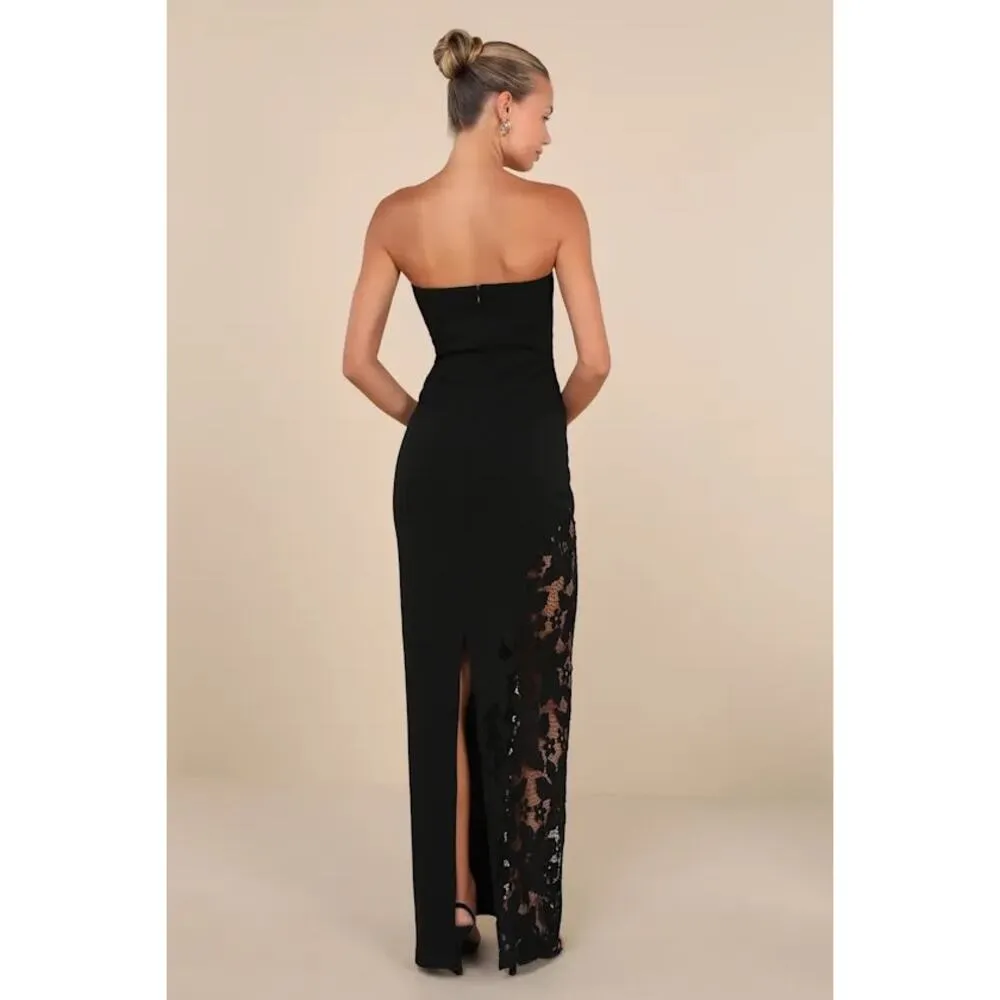 NWOT Lulus Irresistible Attitude Black Strapless Lace Column Maxi Dress Size M - Image 2