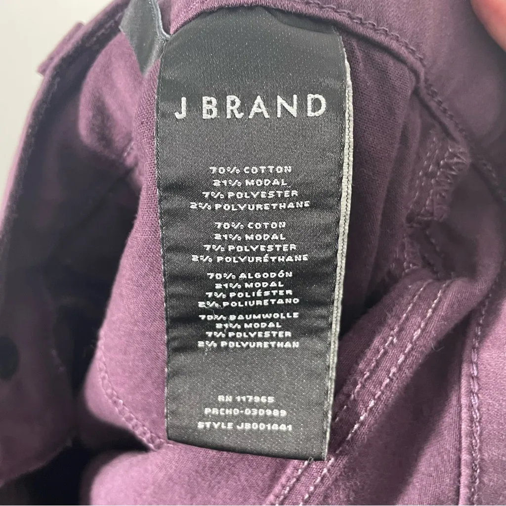 J Brand Soft Modal Cotton Blend Purple Aubergine Zip Fly Pants Size 28 - Image 6