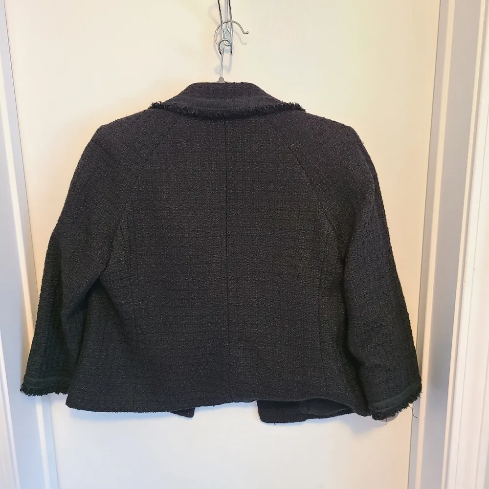 Talbots Women's Blazer Size 10P Petite Black Tweed Woven Cotton Blend - Image 5