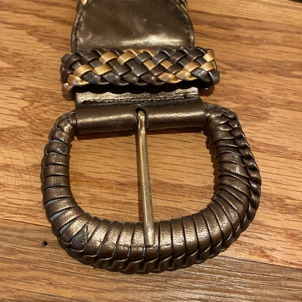 Amanda Smith Metallic Bronze Pewter Gold Snakeskin Effect Woven Wise Belt XL - Image 7