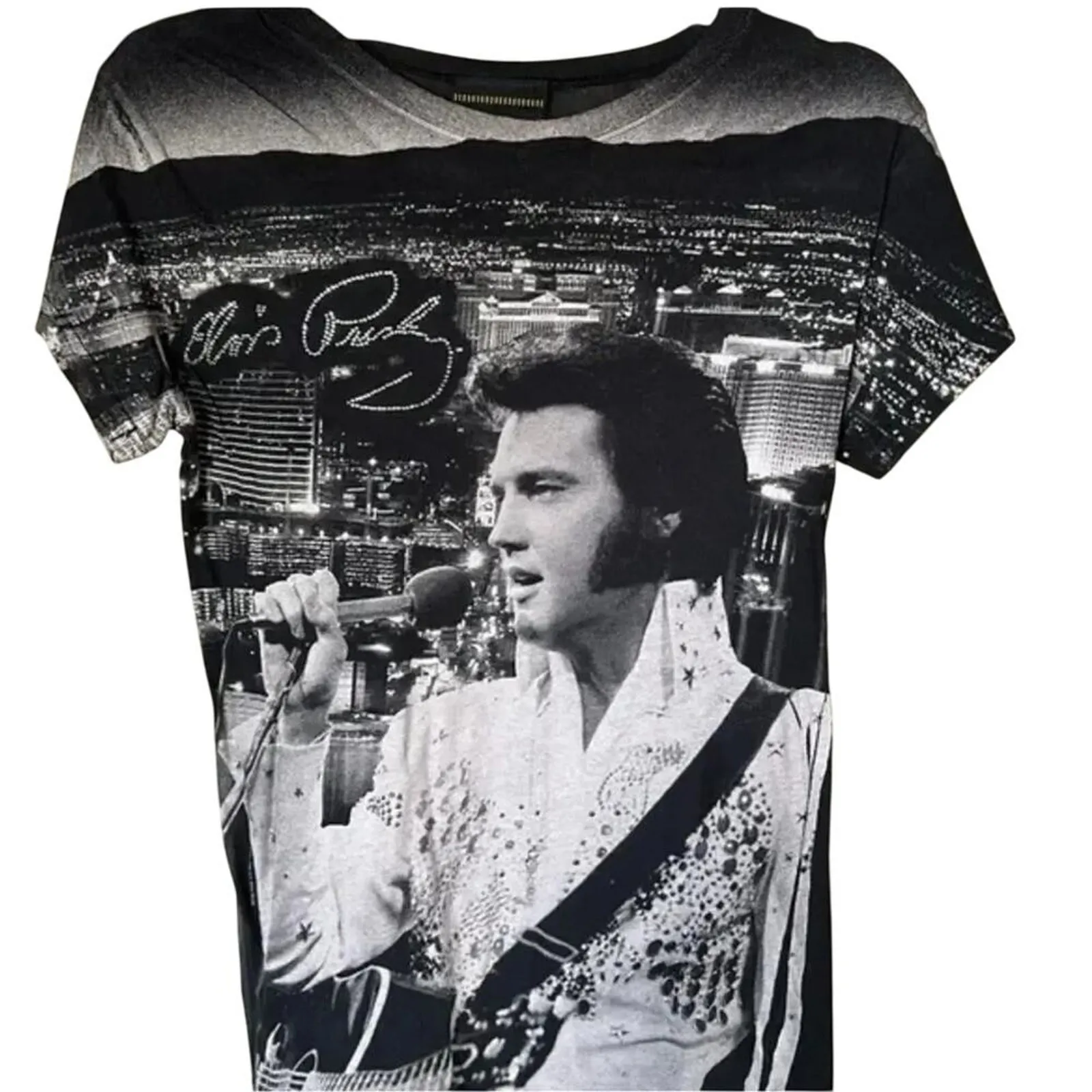 ELVIS PRESLEY Rhinestone Signature Las Vegas T - Image 2