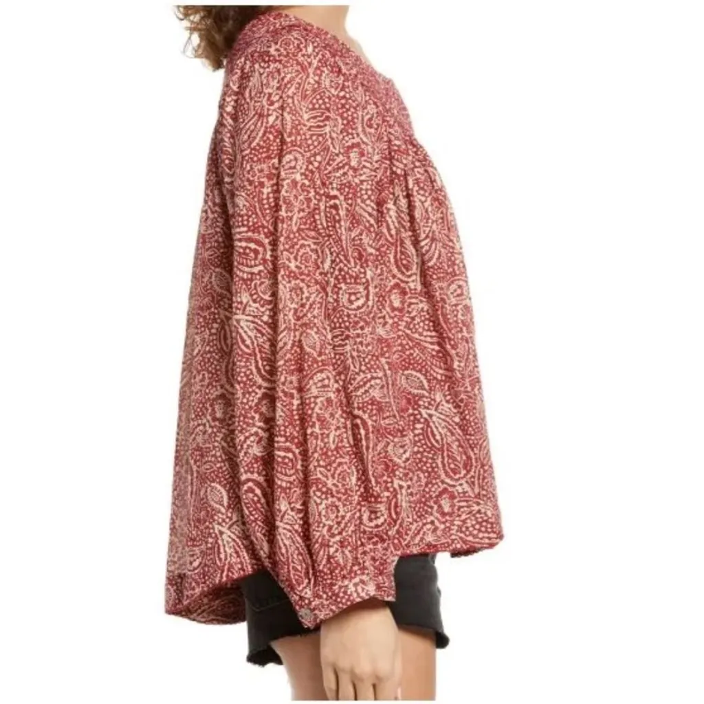 We Free People Cool Meadow Printed Sweet Cranberry Cotton Tunic Top - Image 11