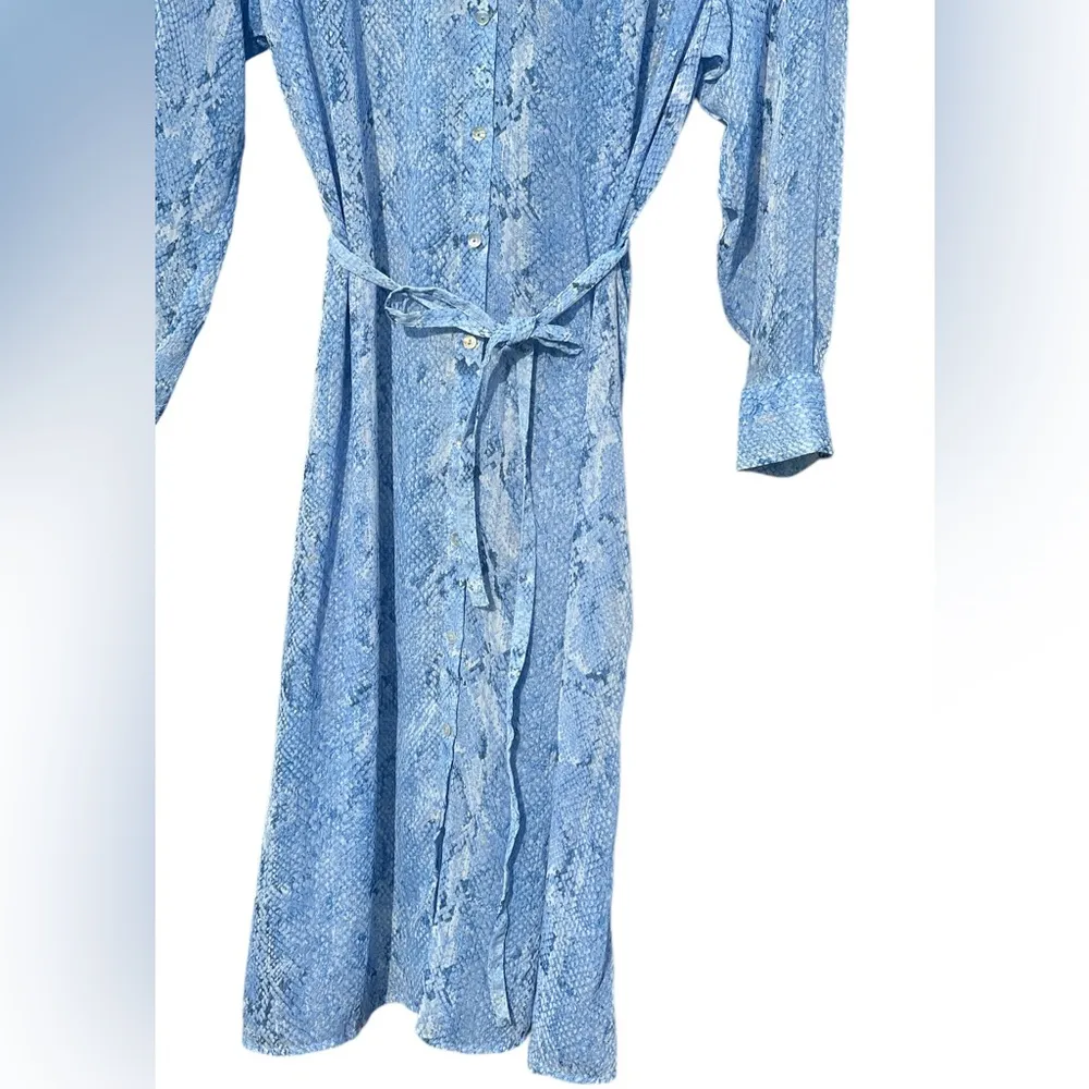 Zara Women’s Blue Semi -Sheer Snake  Print Shirt Dress NWT - Image 7
