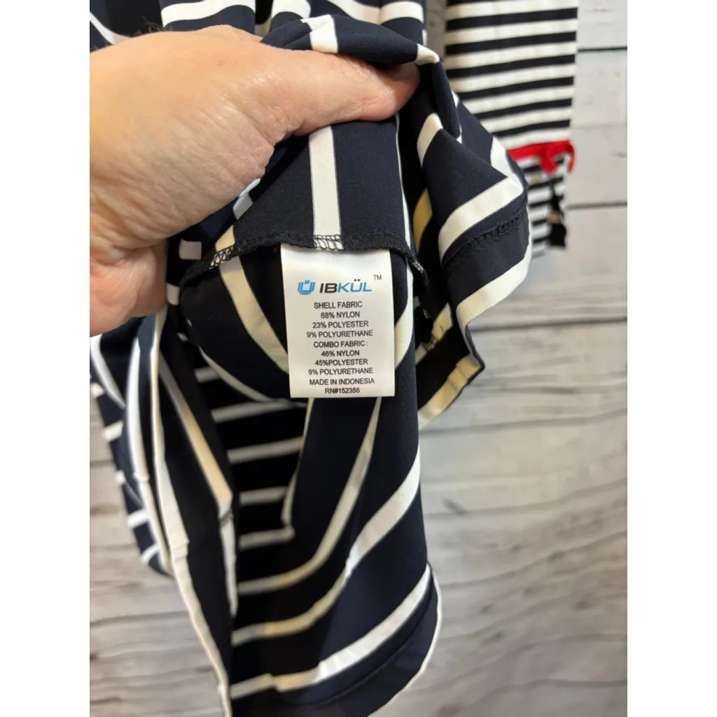 Women's IBKÜL Navy White Stripe Long Sleeve Dress S with Red Accents - Image 7