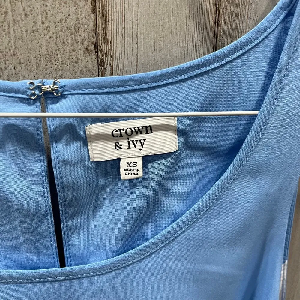 Crown & Ivy  Blue Pink Flamingo Sleeveless A-Line Mini Dress Sz XS Cruise Beach - Image 3