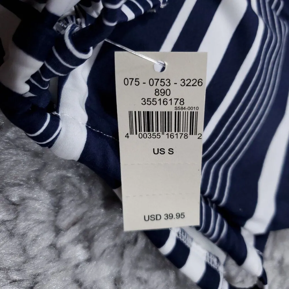 Aerie Striped Lace Up Longline Scoop Bikini Top Size Small Navy Blue White - Image 4