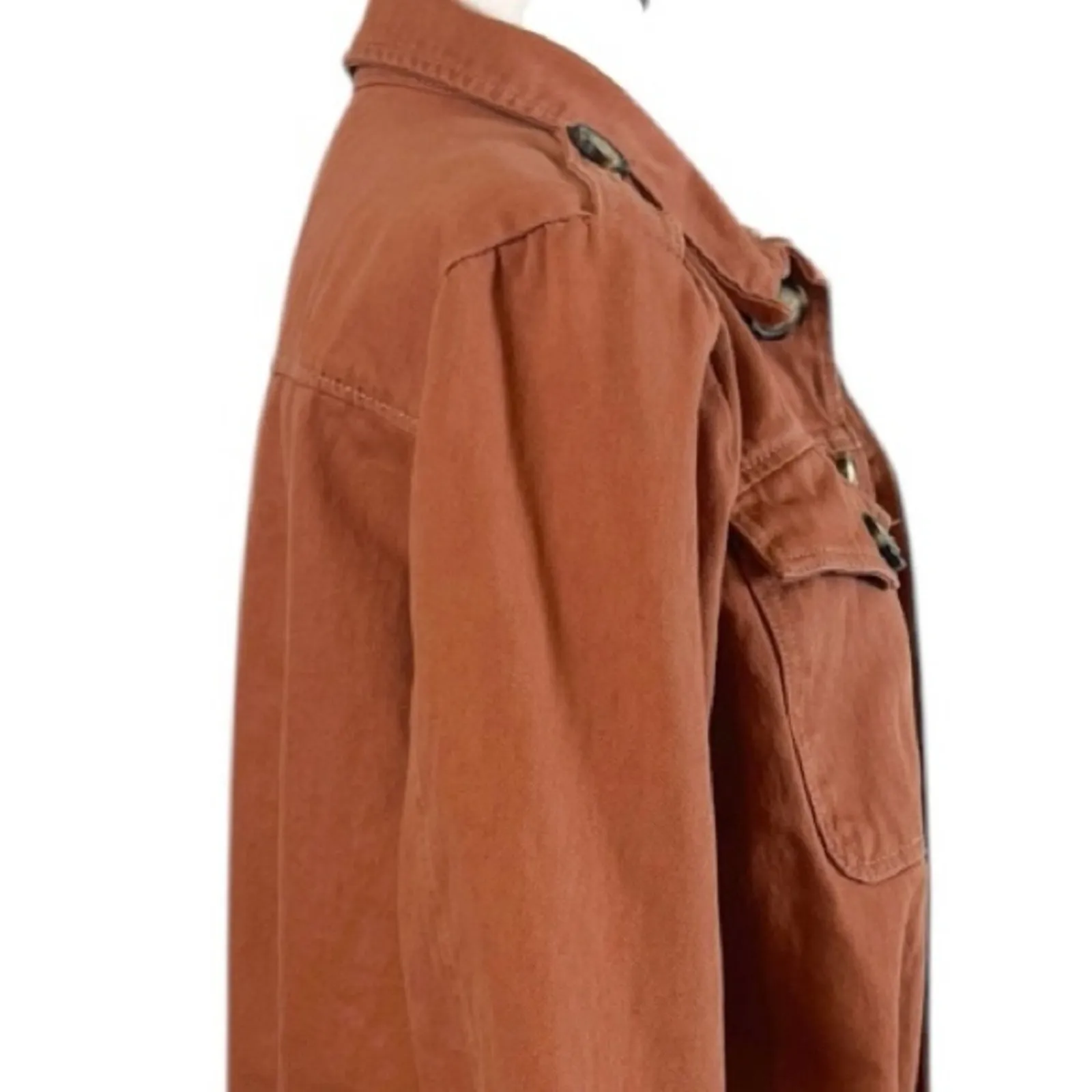 Free People Denim Jean Jacket Button Front Terracotta Orange Women’s Size Medium - Image 8