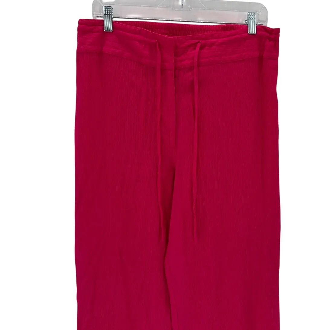 French Laundry bright pink crepe drawstring wide leg pants size L vacation - Image 3