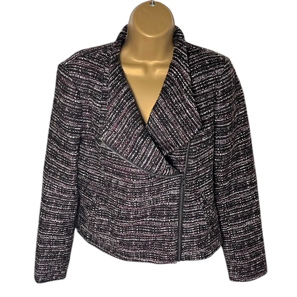 Banana Republic Factory Boucle Moto Jacket Asymmetrical Zip Knit Black Red 6 - Image 2