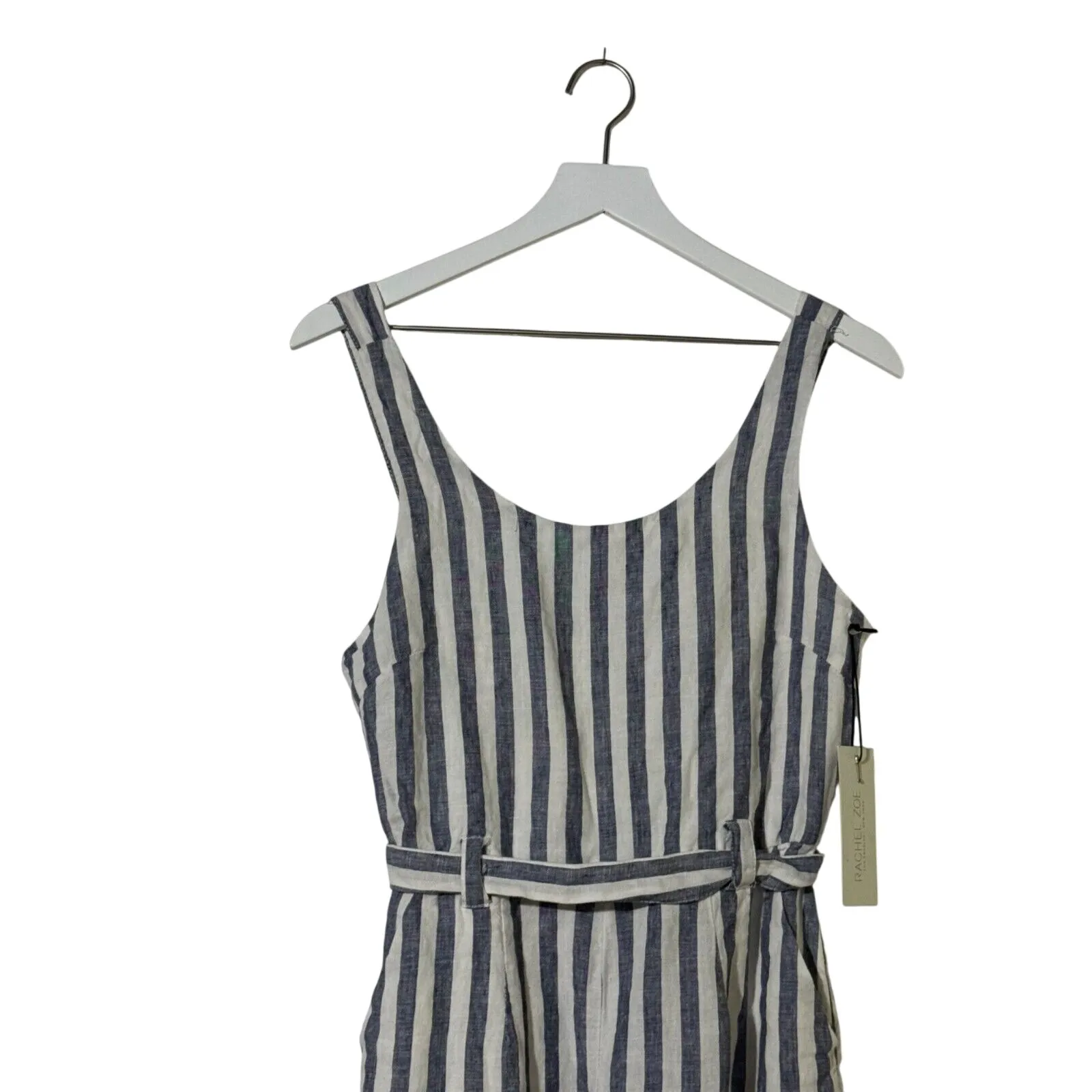 Rachel Zoe Linen Blend Jumpsuit Size 4 Blue White Stripe Belted Wide Leg - Image 8