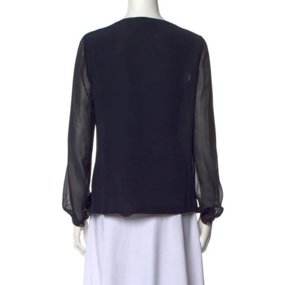 Silk Tory Burch navy scallop ruffle blouse - Image 3