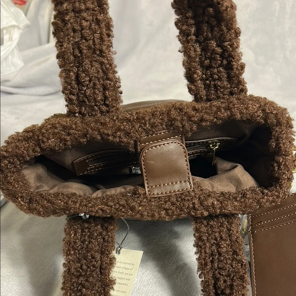 ASPEN Brown Quilted Mini Bag with Sherpa Accents - Image 10