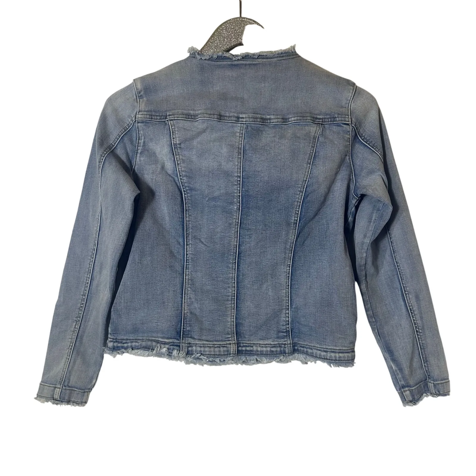 Charlie B Frayed Hem Denim Jacket Blue - Image 6