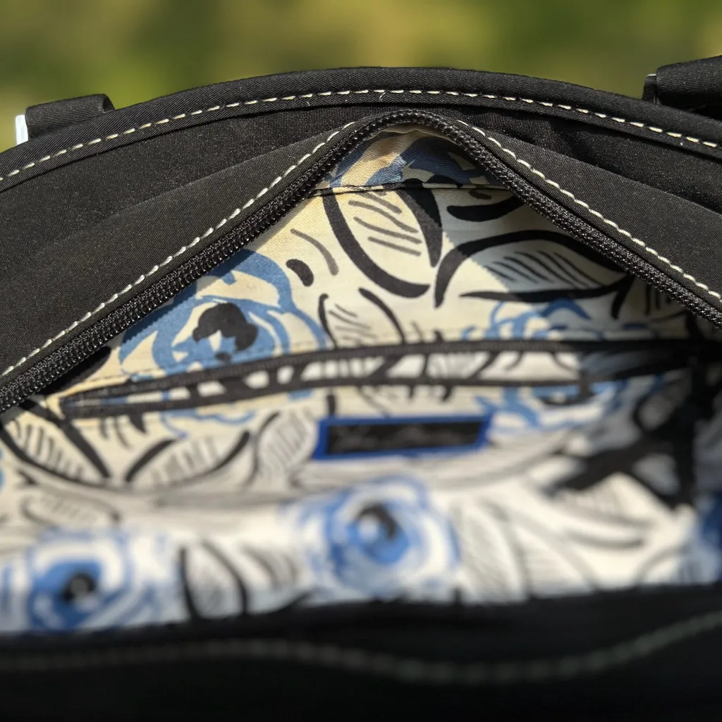 Vera Bradley Black Sausalito Microfiber Handbag with Blue Stitch Detail - Image 10