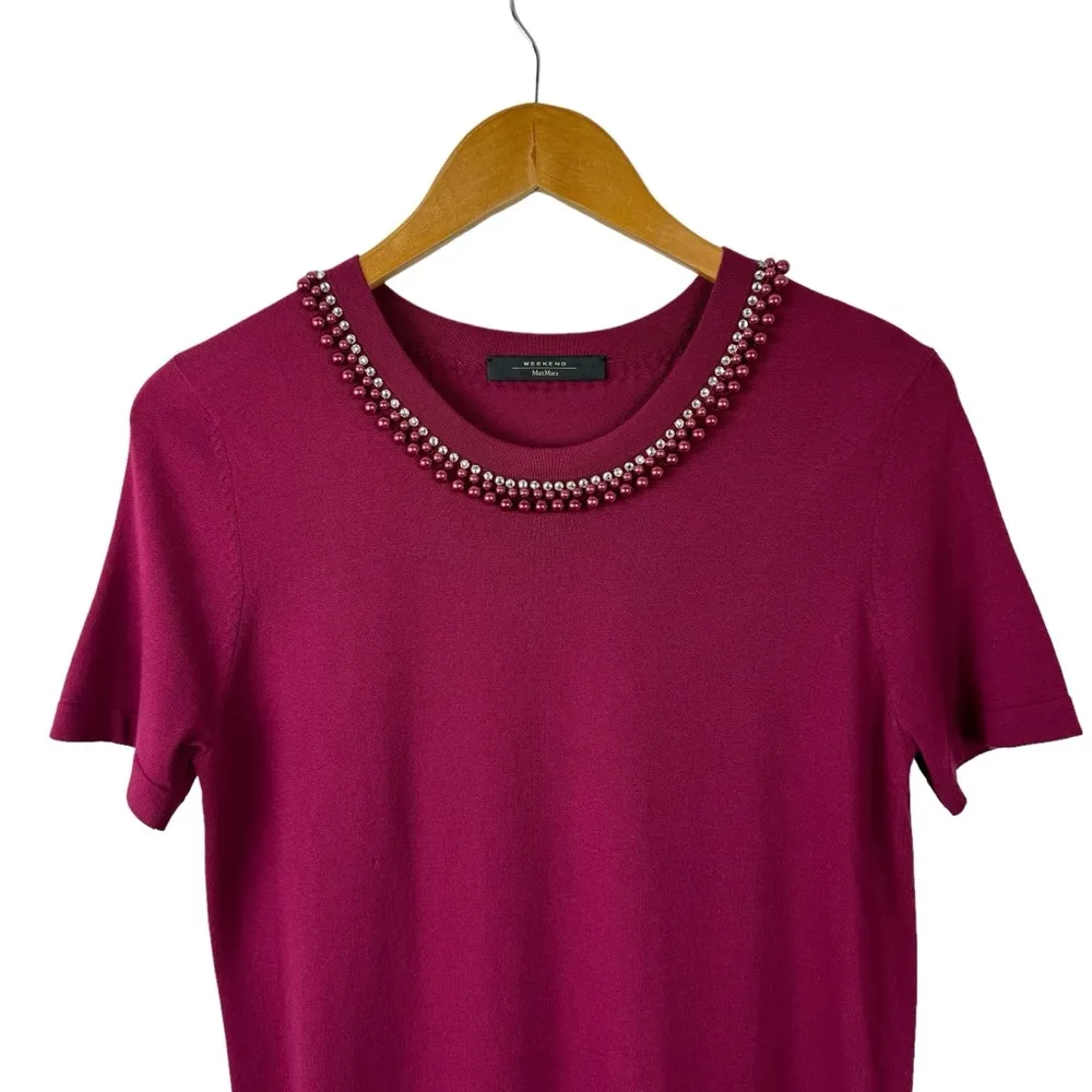 Weekend Max Mara Beaded Neckline Color Block Knit Shift Dress Size Medium - Image 2