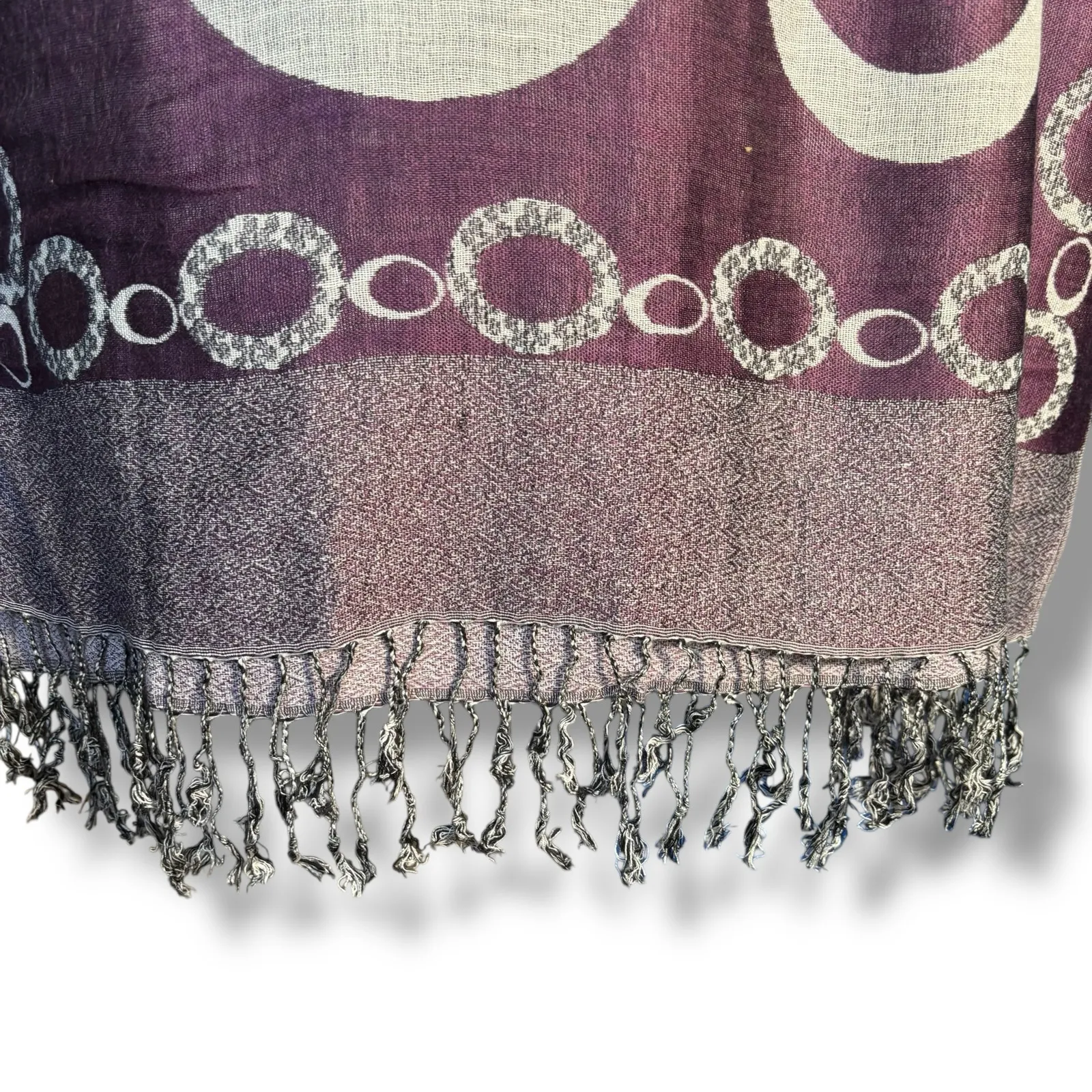 Purple Reversible Geometric Circle Print Fringe Shawl Scarf Wrap Versatile - Image 3