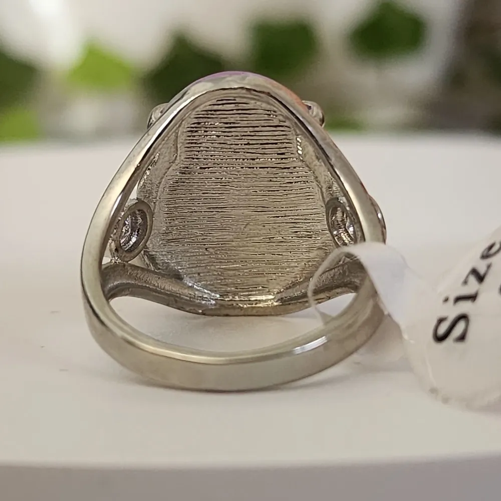 White Gold Purple Lavendar Buddha Ring Size 7 - Image 4