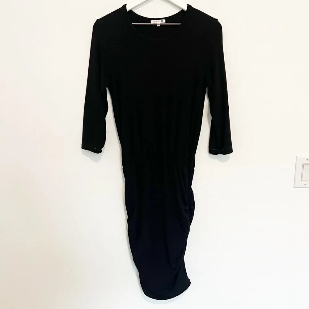 Sundry Ruched Bodycon Dress in Black Casual Travel Stretchy Minimalist Size XS‎ - Image 4