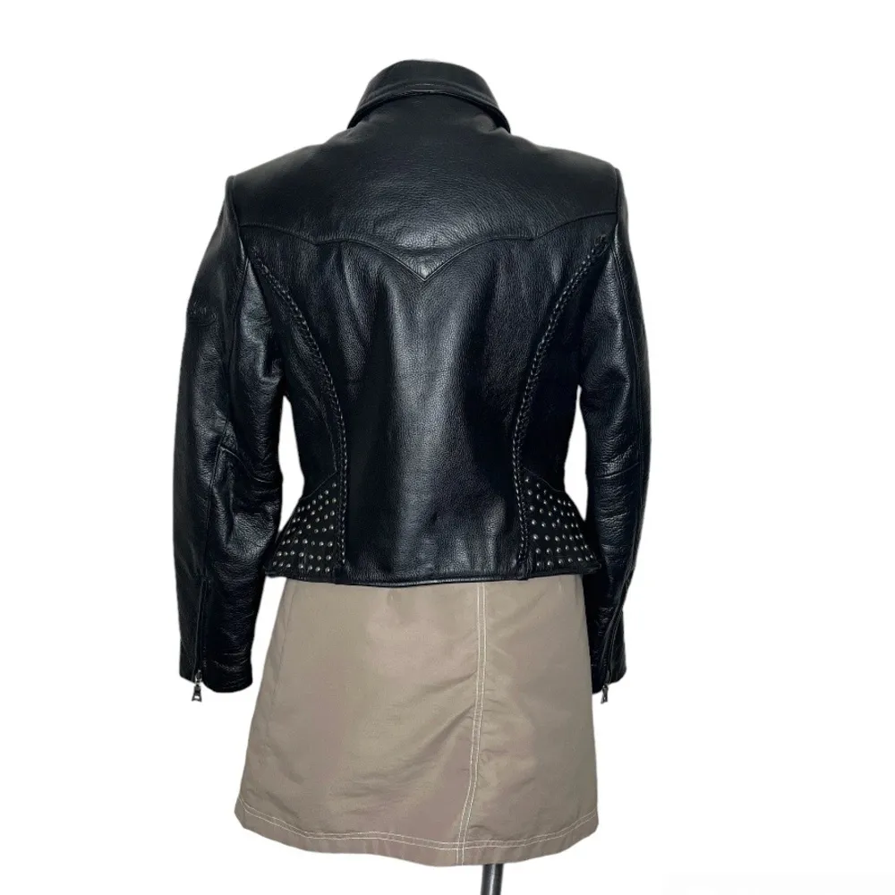 FLYING BIKES Oakwood Black Leather Moto Jacket Motorcycle Womens Size Medium - Image 2