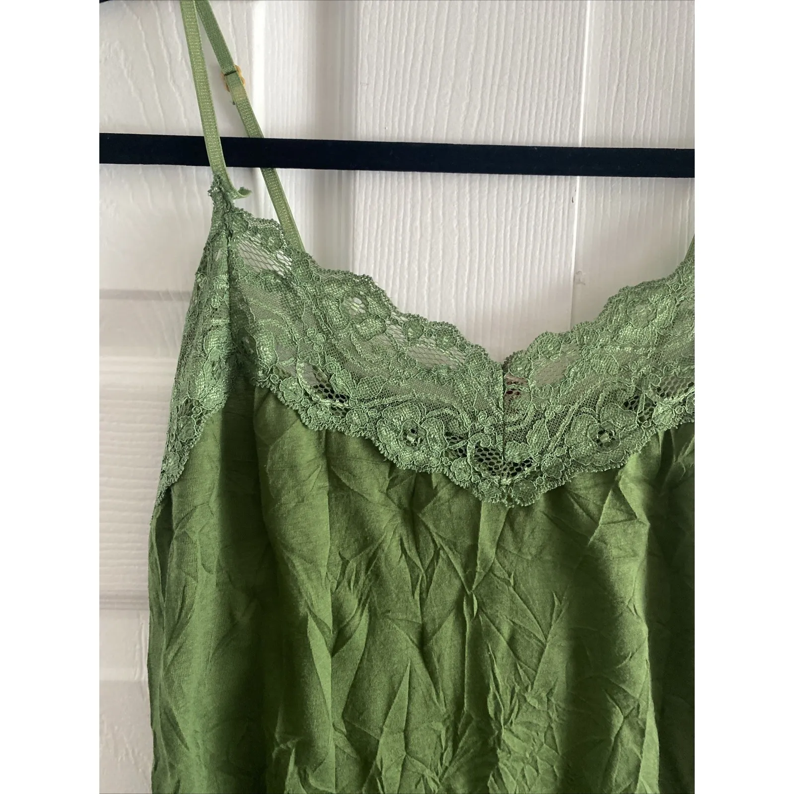 Y2K Womens Large Green Lace Cami Tank Goblincore Fairy Garden Earth USA Made - Image 3
