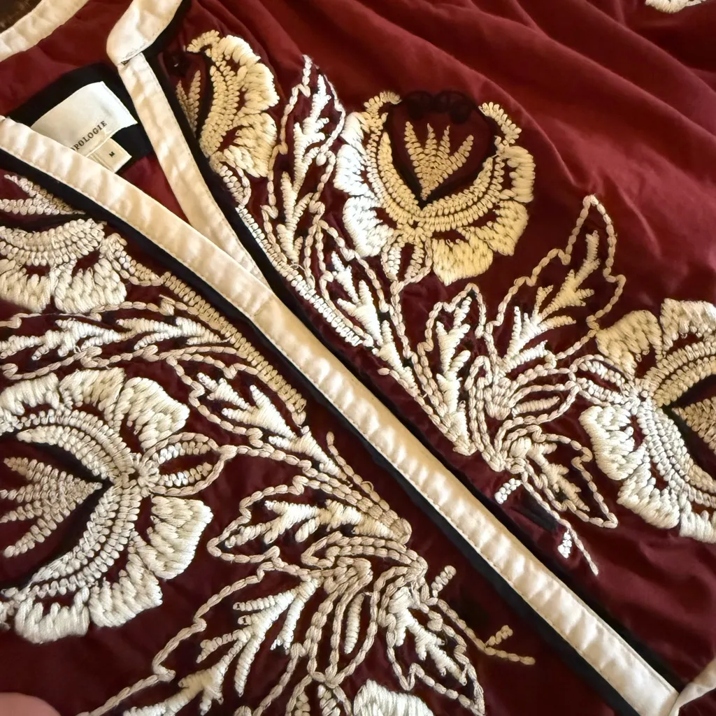 Anthropologie Crimson Midi Dress with Cream Embroidery - Image 9