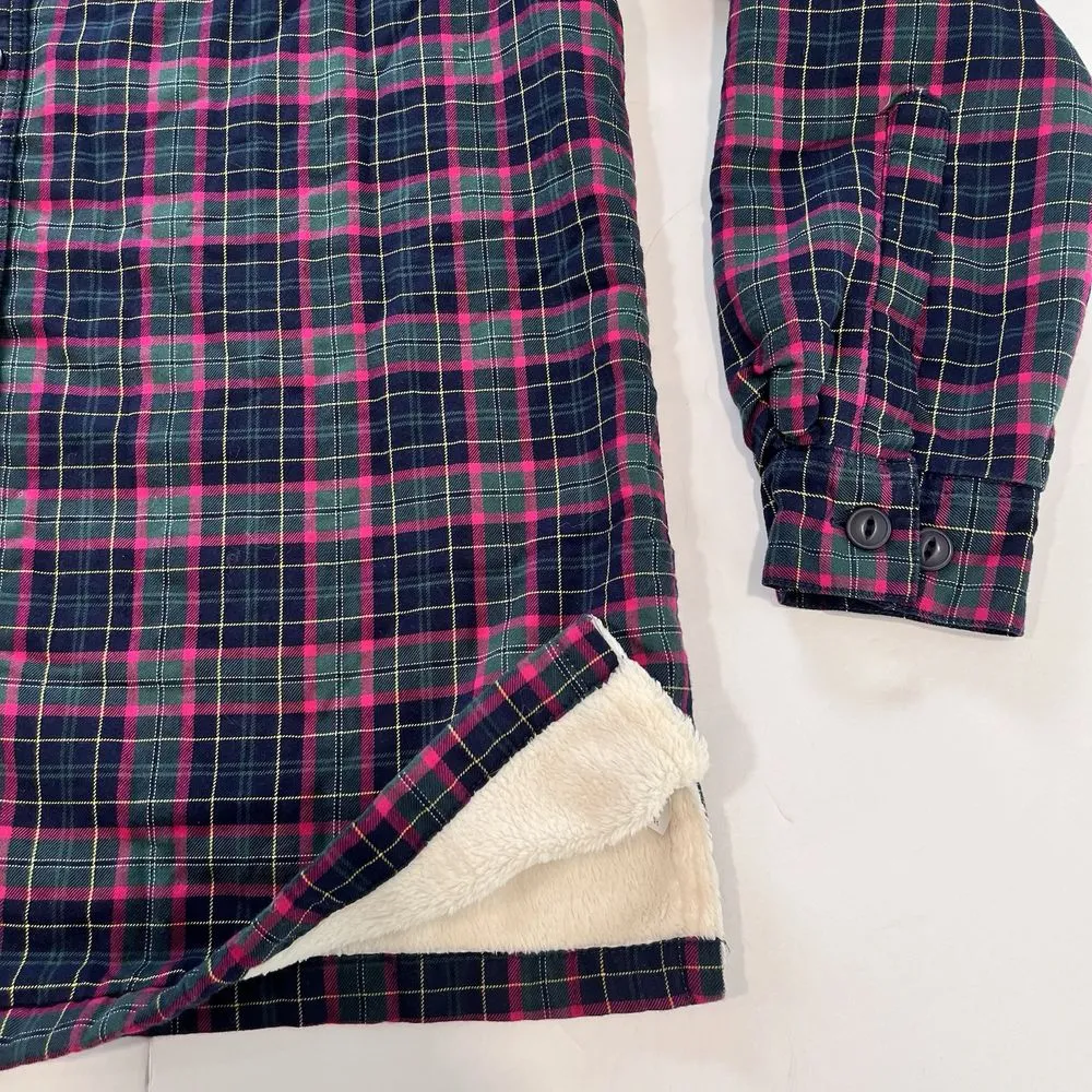 LL Bean‎ Plaid Sherpa Fleece Lined Flannel Shirt Jacket Shacket Size XS - Image 4