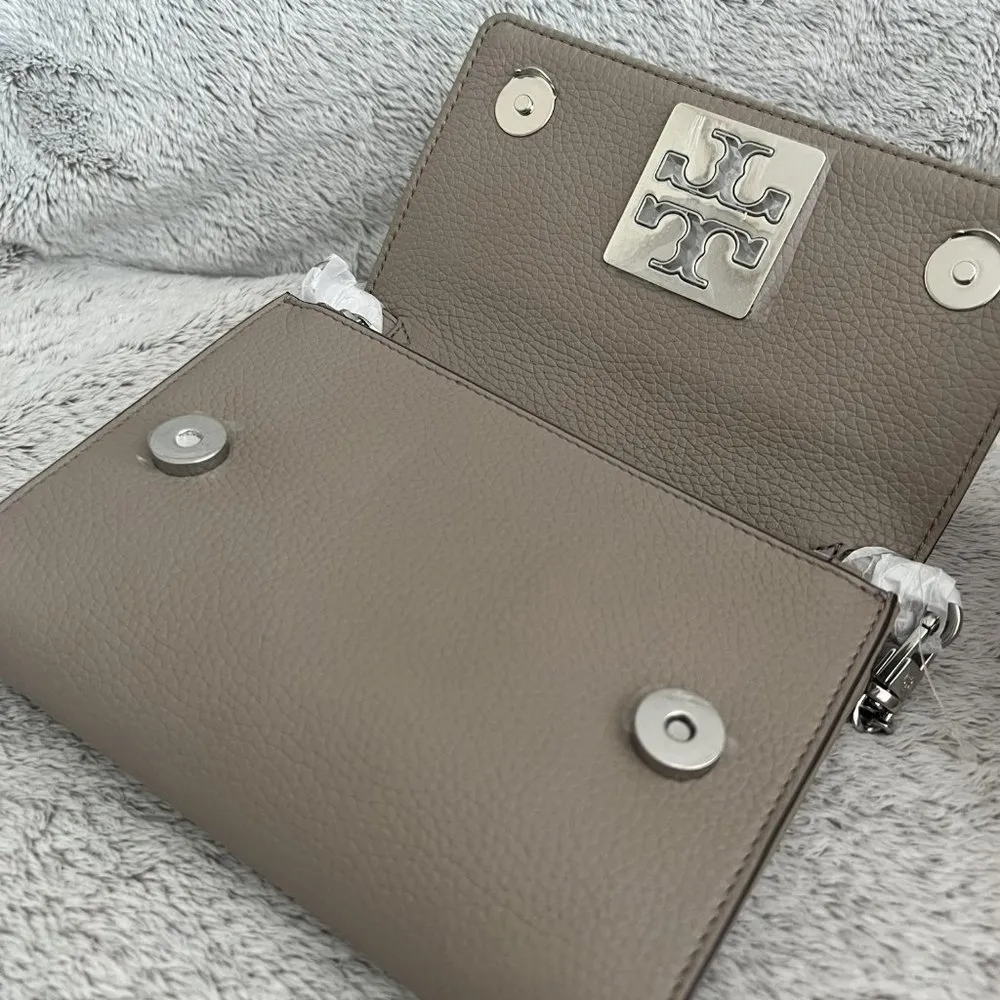 Tory Burch Britten Chain Moose Pebbled Leather Handbag Wallet Purse - Image 6