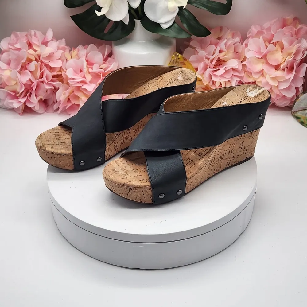 Lucky Brand Shoes Wedges Cork Studded X-Band Steel Mykala Black Women's  Sz 9 - Image 2