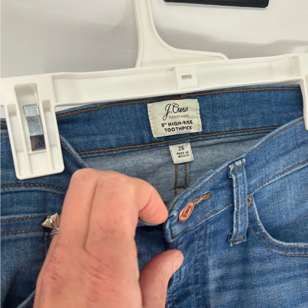 J. Crew 9" High Rise Toothpick Distressed Jeans - Image 9