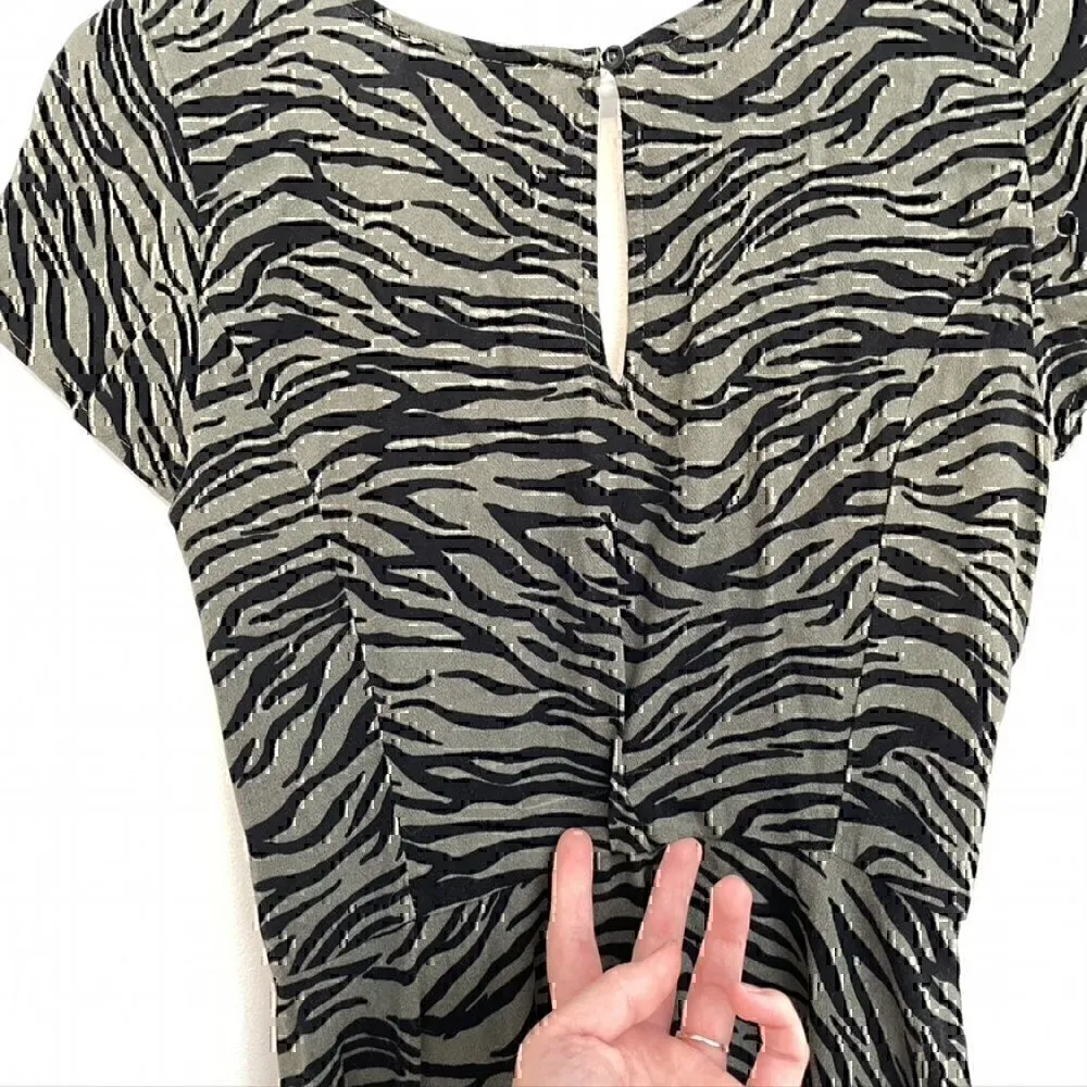 HOLLISTER Olive Green Black Zebra Animal Print Square Neck Mini Fit Flare Dress - Image 12