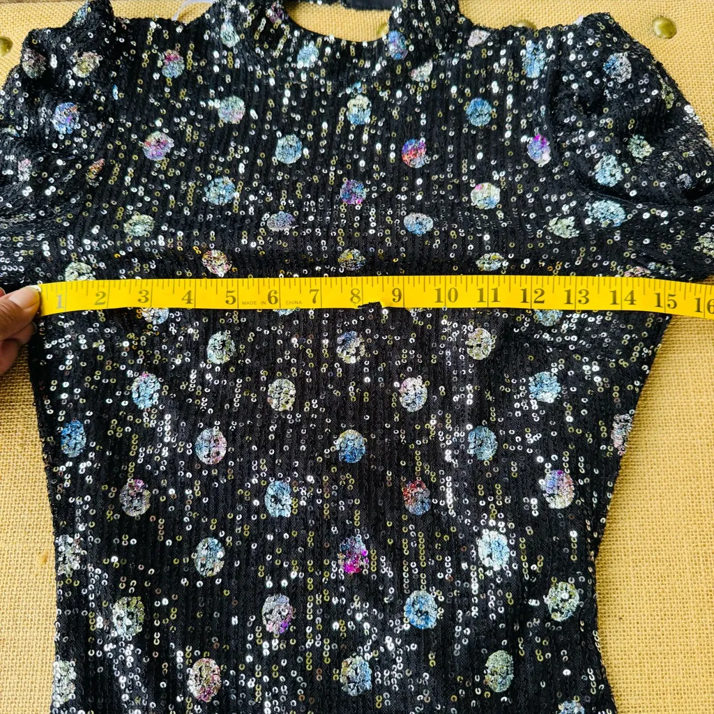 Lulus Spotlight Sparkler Black Sequin Polka Dot Backless Mini Dress Size Small - Image 7