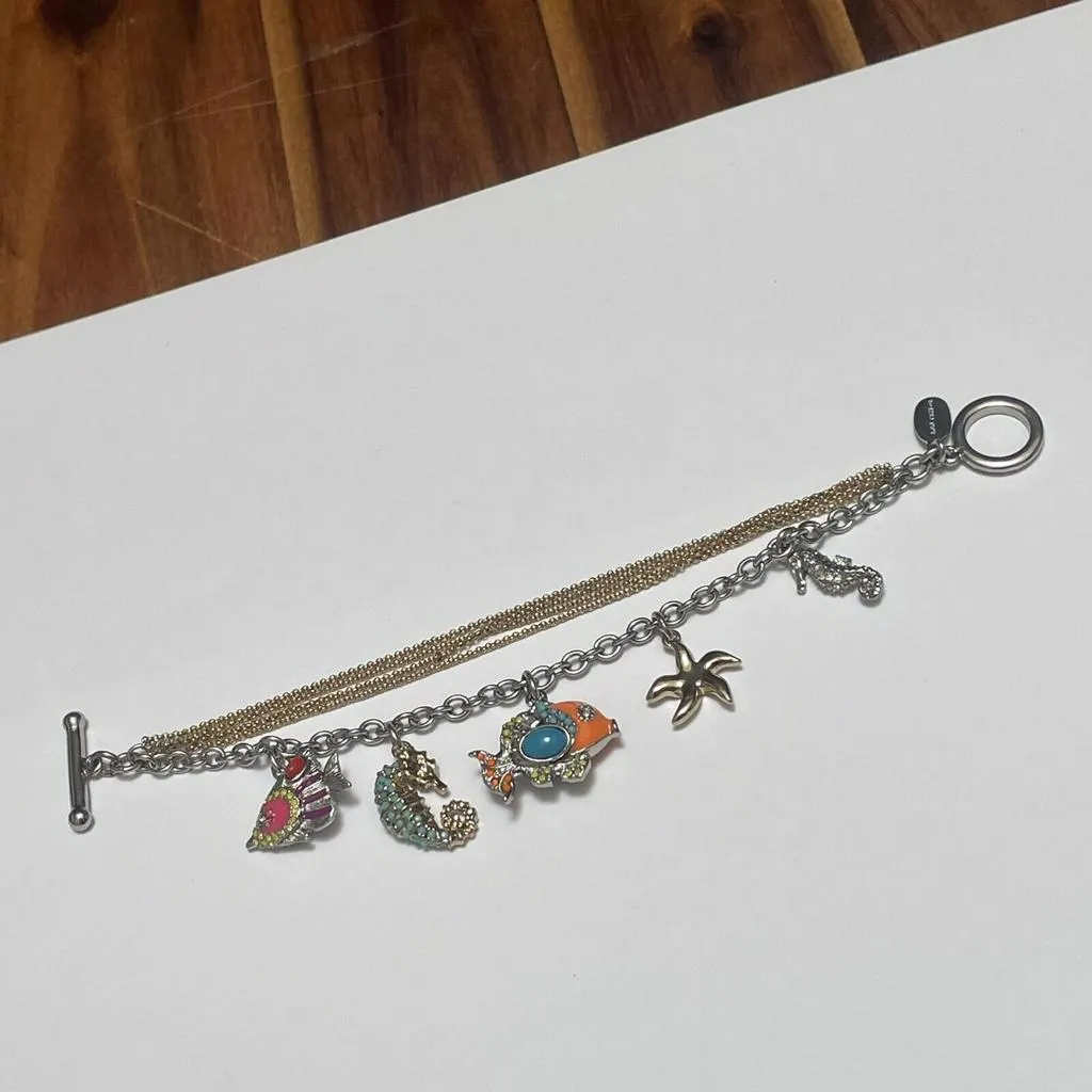 Ann Taylor Rhinestone Charm Bracelet Gold Tone With Fish Seahorse And Starfish - Image 2