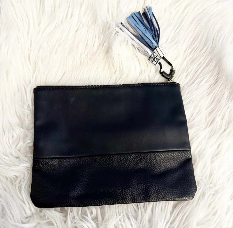 HECHIZO x ANTHROPOLOGIE Black Bag Clutch Purse Faux Leather Tassels Boho - Image 5