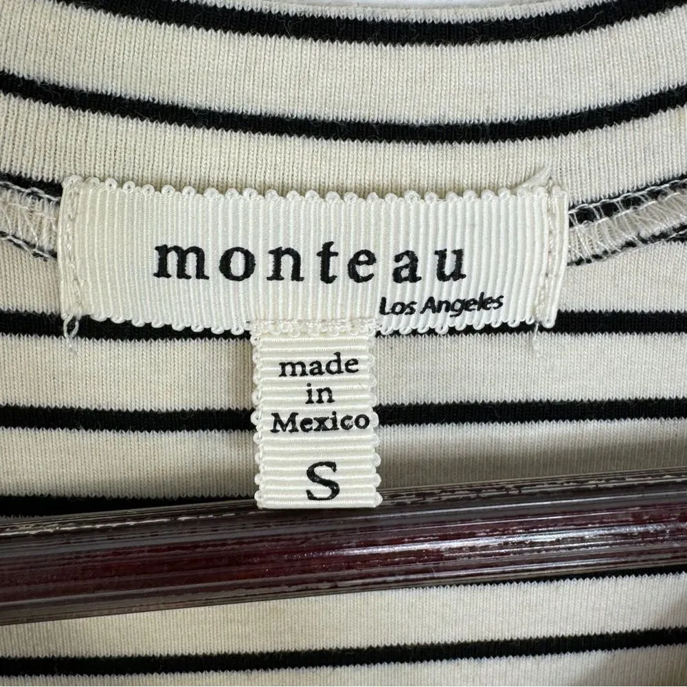 Monteau Striped Sleeveless‎ Sheath Pocket Tee Shirt Dress Cream Black Small - Image 9